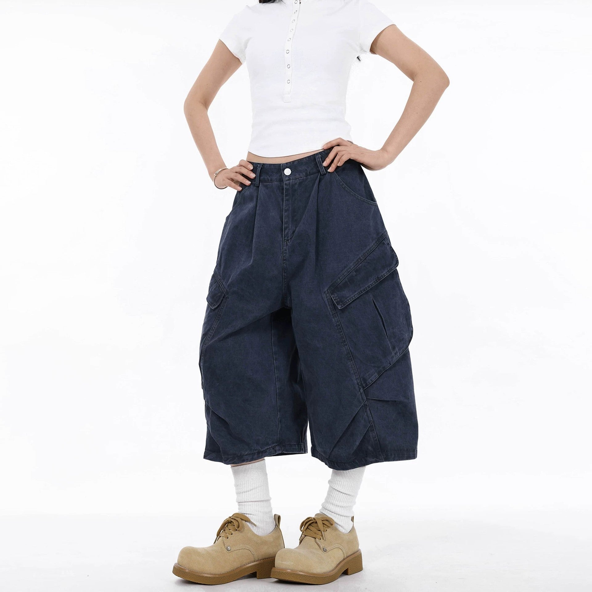 Fashionable Pants Women's American-style Oversized-pocket Capri Pa