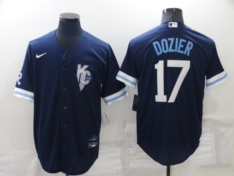 Men's Kansas City Royals Hunter Dozier #17 Navy Replica Baseball Jerseys