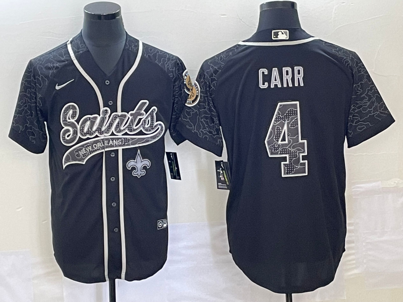 Men's New Orleans Saints Derek Carr #4 Black RFLCTV Limited Jerseys Joint Edition