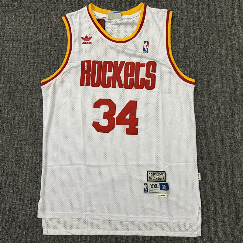 Men's Houston Rockets Hakeem Olajuwon #34 White Hardwood Classics Swingman Jerseys