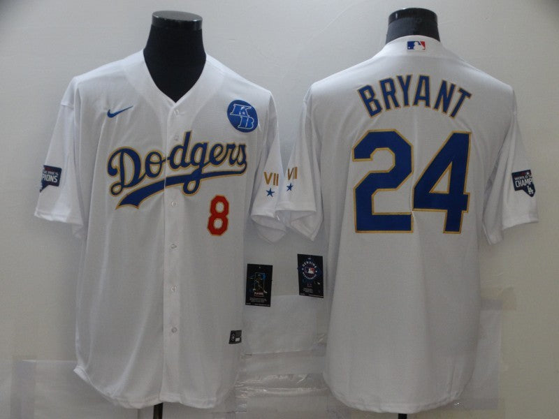 Men's Los Angeles Dodgers Kobe Bryant #8-24 White Alternate Game Jerseys