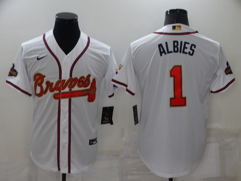 Men's Atlanta Braves Ozzie Albies #1 White Replica Game Jerseys