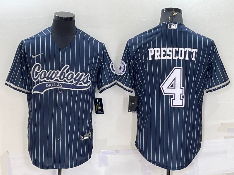 Men's Dallas Cowboys Dak Prescott #4 Navy Game Jerseys Joint Edition