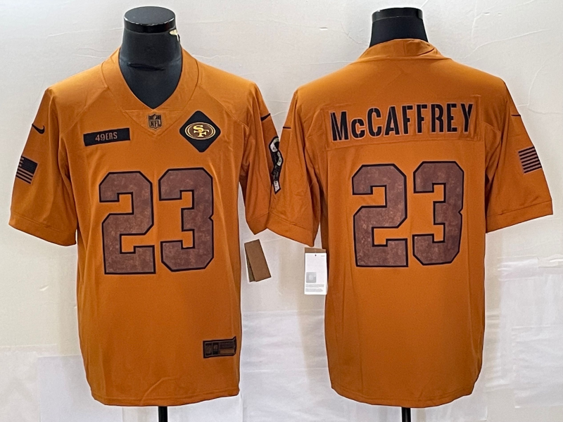 Men's San Francisco 49ers Christian McCaffrey #23 Brown 2023 Salute To Service Retired Player Limited Jerseys