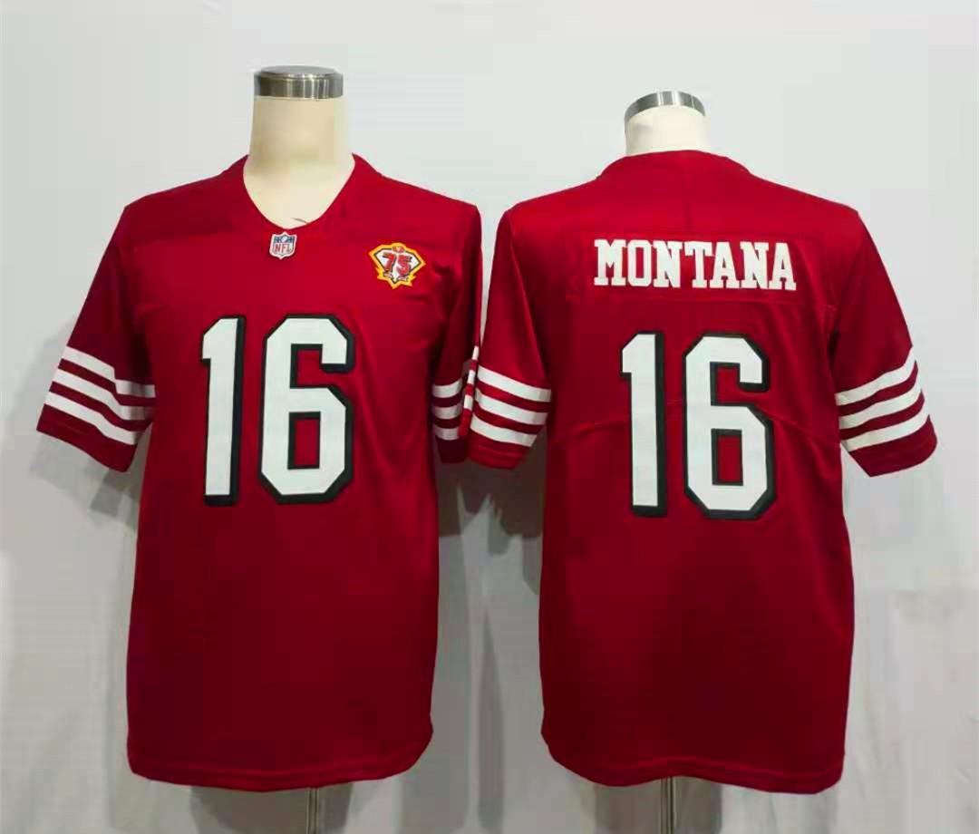 Men's San Francisco 49ers Joe Montana Red 75th Anniversary Game Player Jerseys