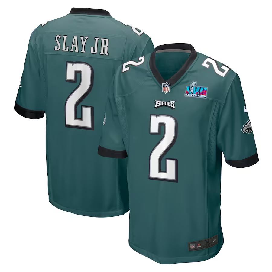 Men's Philadelphia Eagles Darius Slay Jr. #2 Midnight Green Super Bowl LVII Patch Game Jerseys