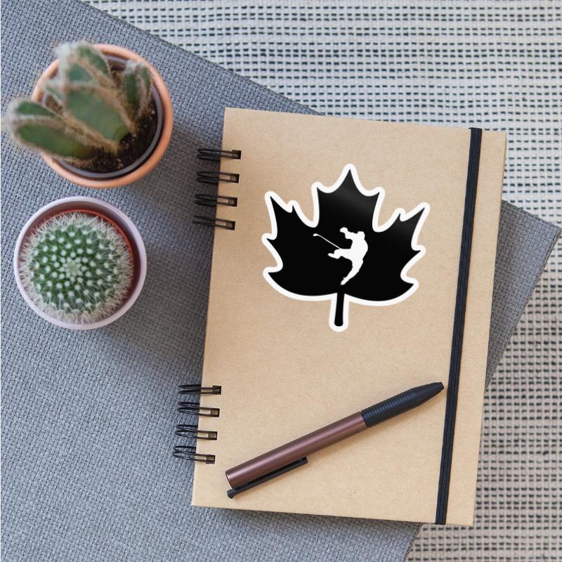 Canada maple leaf with carved ice hockey player