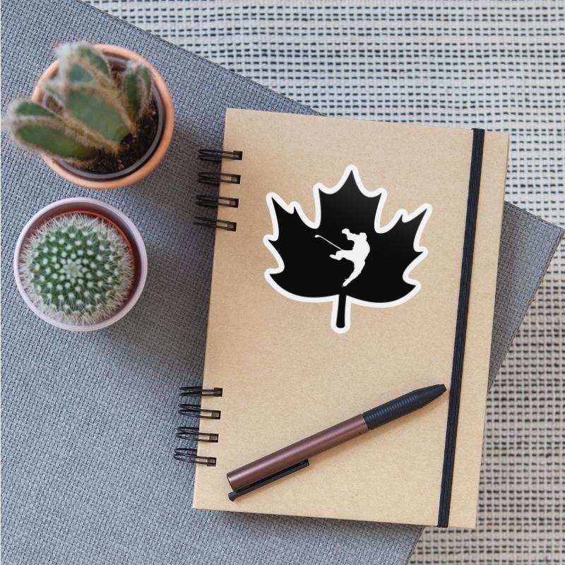 Canada maple leaf with carved ice hockey player