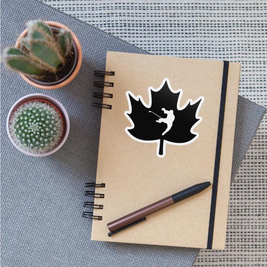 Canada maple leaf with carved ice hockey player