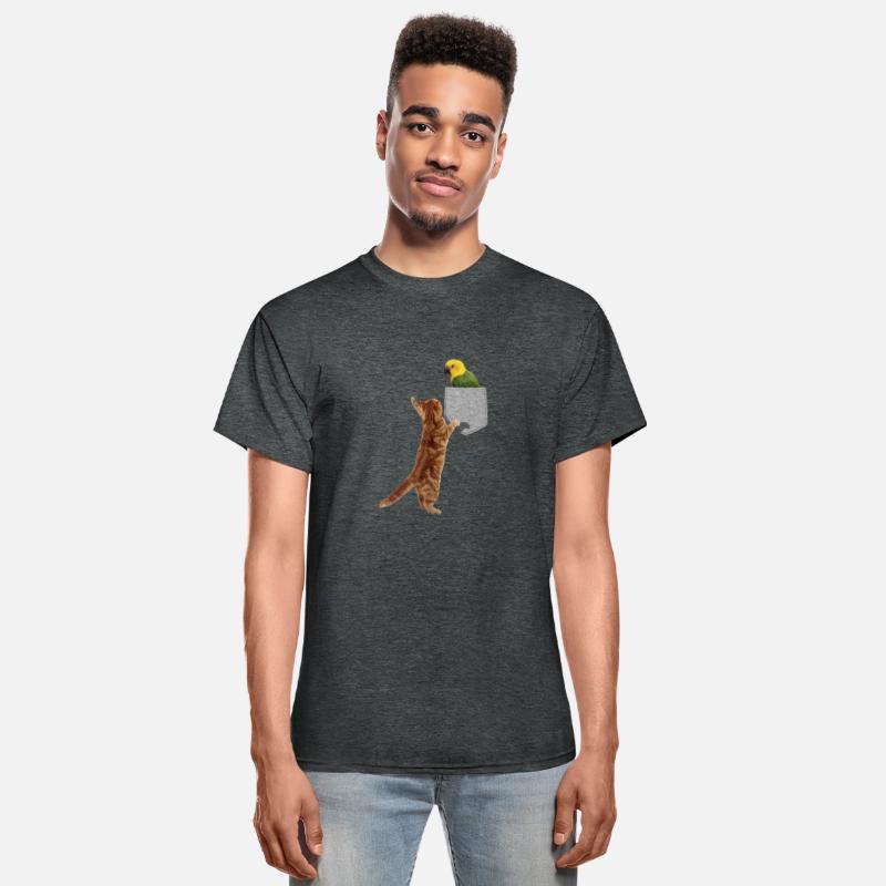 Cat Reaching For Parakeet In Fake Print-On Pocket