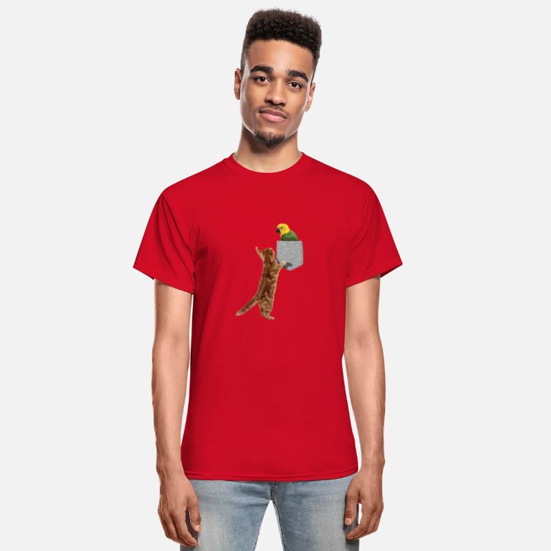 Cat Reaching For Parakeet In Fake Print-On Pocket