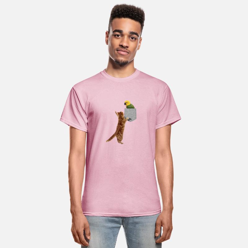 Cat Reaching For Parakeet In Fake Print-On Pocket
