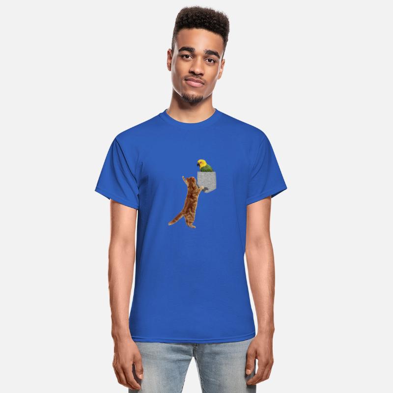 Cat Reaching For Parakeet In Fake Print-On Pocket