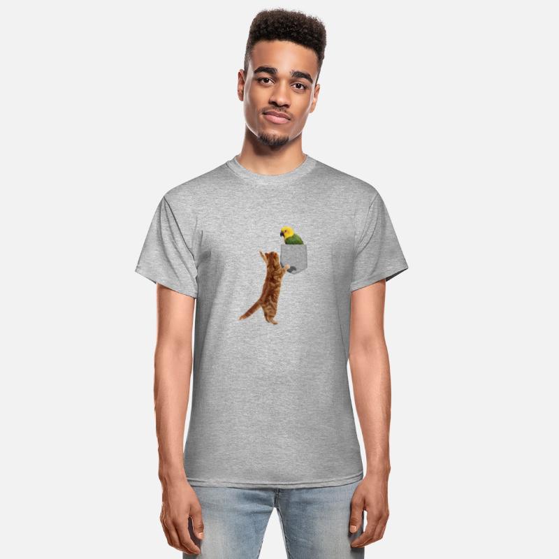 Cat Reaching For Parakeet In Fake Print-On Pocket