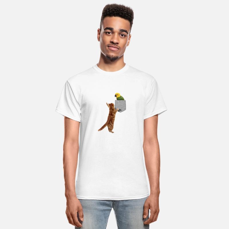 Cat Reaching For Parakeet In Fake Print-On Pocket