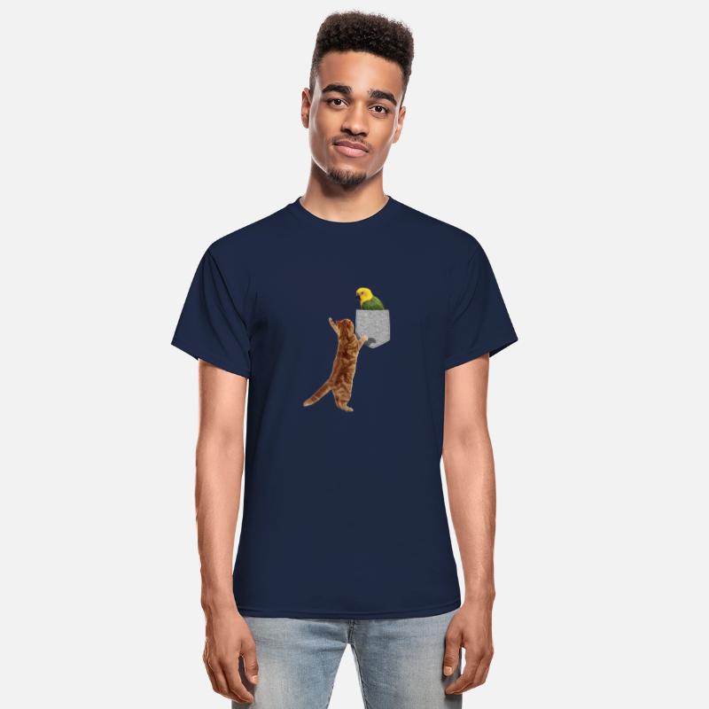 Cat Reaching For Parakeet In Fake Print-On Pocket