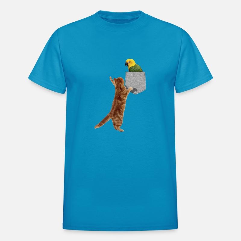 Cat Reaching For Parakeet In Fake Print-On Pocket