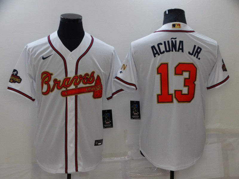 Men's Atlanta Braves Ronald Acuna Jr. #13 White Replica Baseball Jerseys