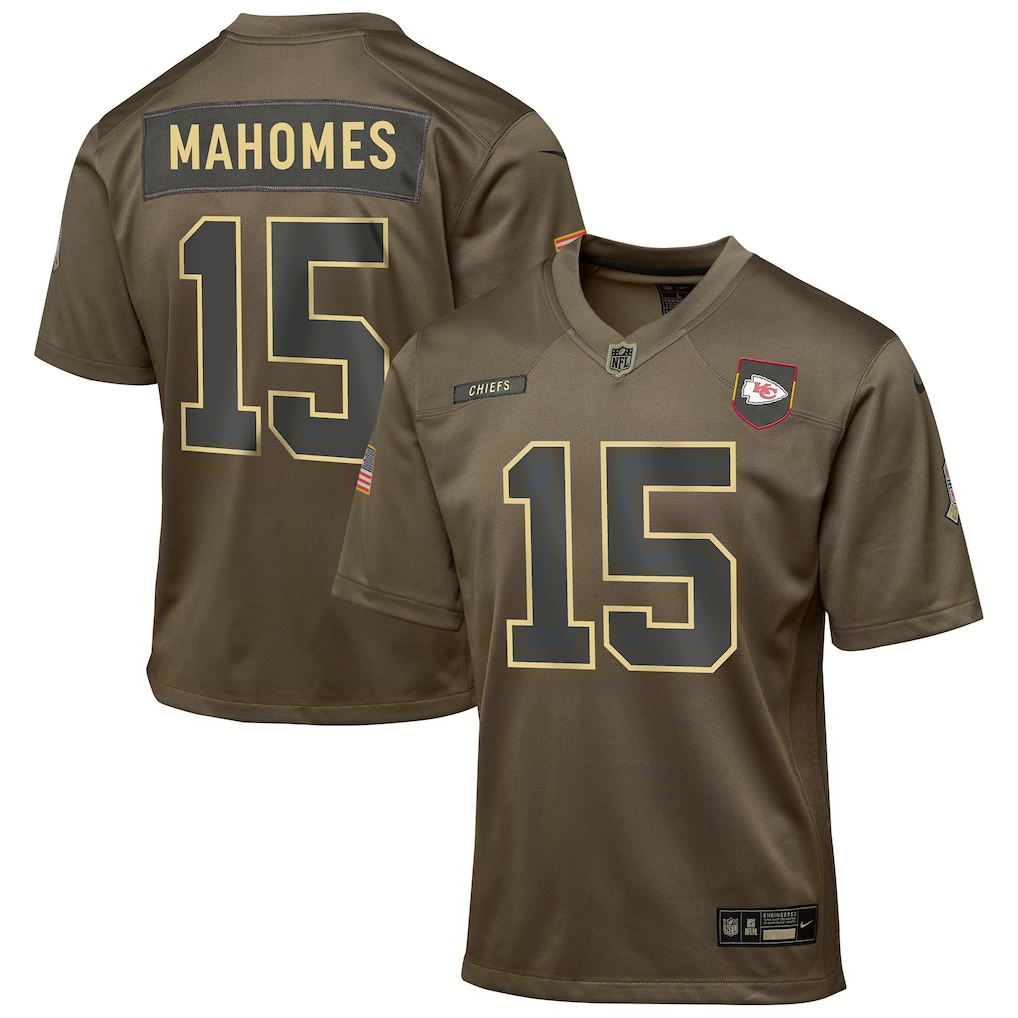 Youth Kansas City Chiefs Patrick Mahomes Nike Olive 2025 Salute to Service Game Jersey