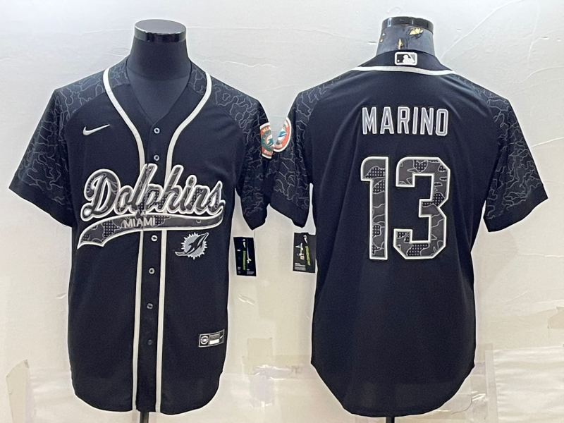 Men's Miami Dolphins Dan Marino #13 Black RFLCTV Limited Jerseys Joint Edition