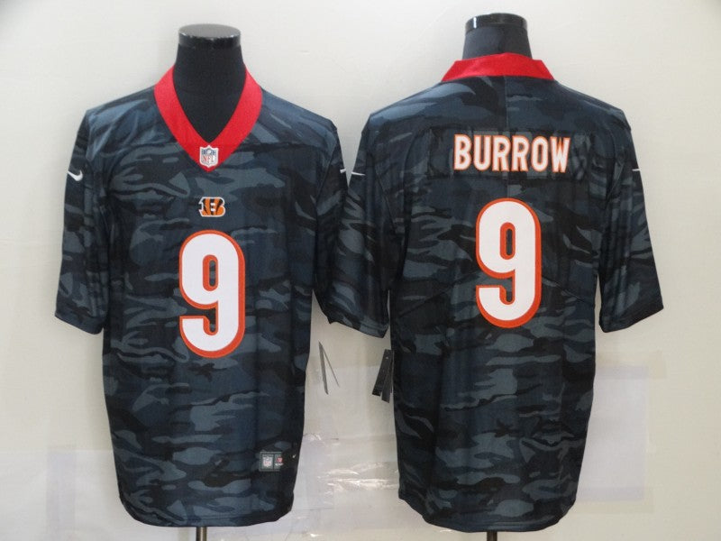 Men's Cincinnati Bengals Joe Burrow #9 Grey Camouflage Game Jerseys