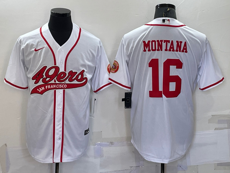 Men's San Francisco 49ers Joe Montana #16 White Game Jerseys Joint Edition