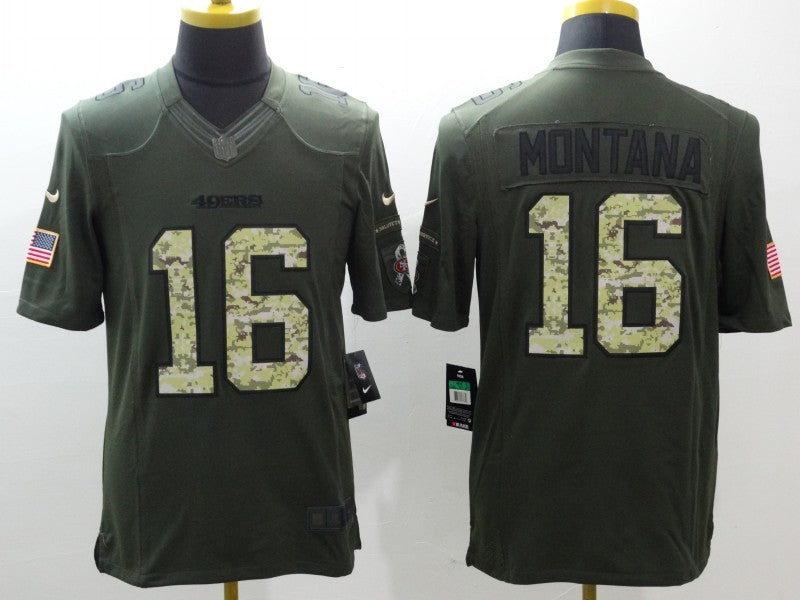 Men's San Francisco 49ers Joe Montana #16 Army Green Game Jerseys