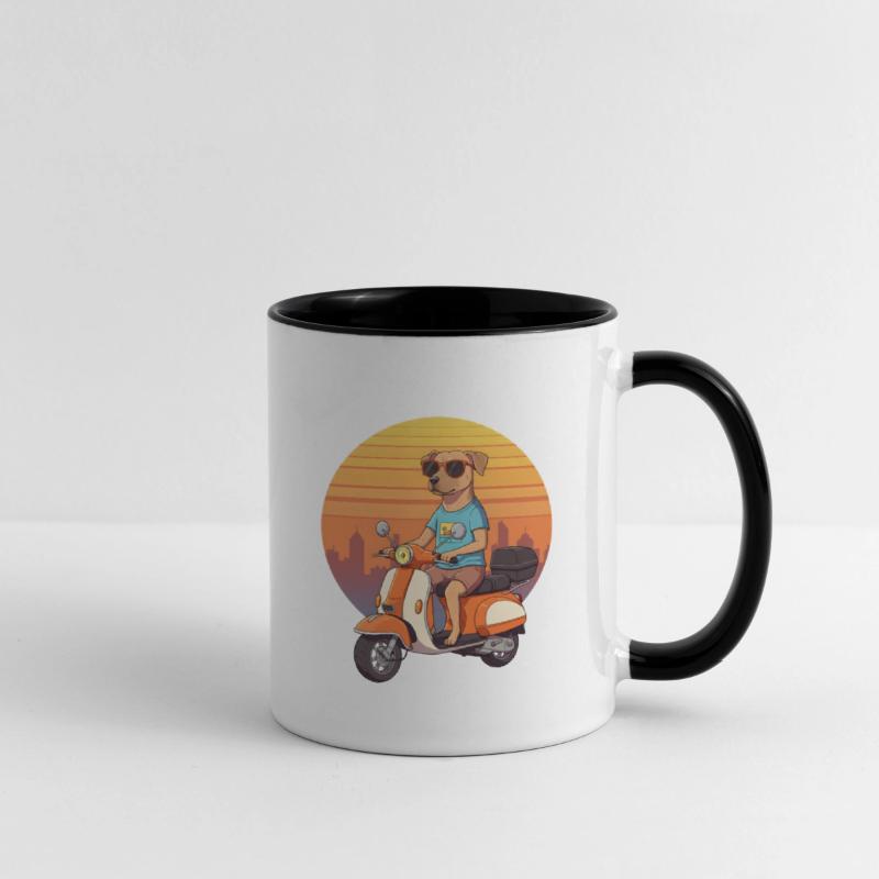 Cool Dog on Scooter Sunset Retro City Art Print
