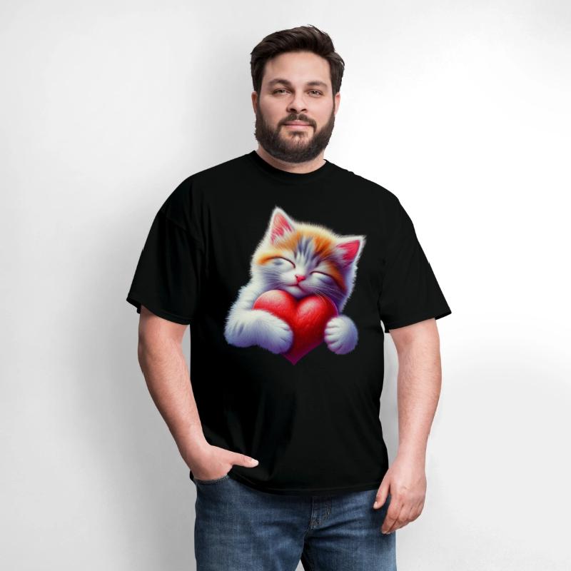 Cute Cat Hugging Valentine Heart Love Cat