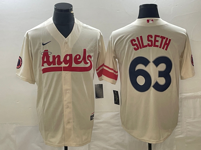 Men's Los Angeles Angels Chase Silseth #63 Cream 2022 City Connect Replica Player Jerseys