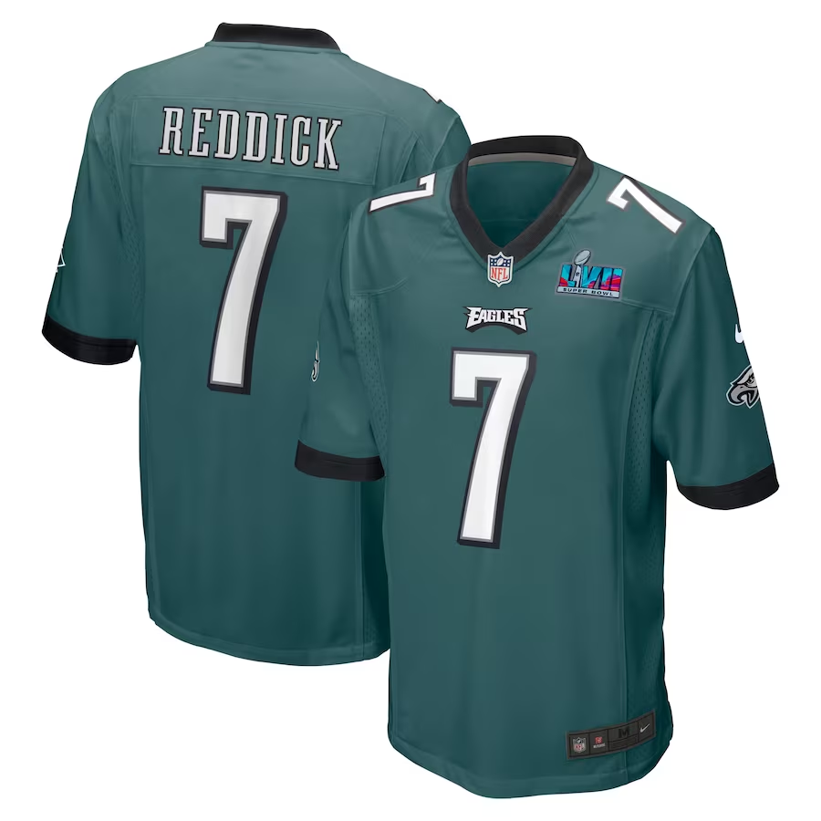 Men's Philadelphia Eagles Haason Reddick #7 Midnight Green Super Bowl LVII Patch Game Jerseys