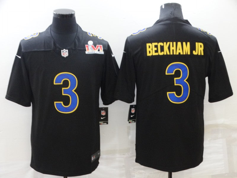 Men's Los Angeles Rams Odell Beckham Jr. #3 Black Super Bowl LVI Game Fashion Jerseys
