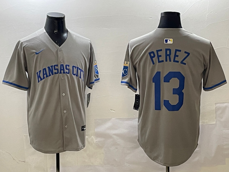 Men's Kansas City Royals Salvador Perez #13 Gray Limited Player Jerseys