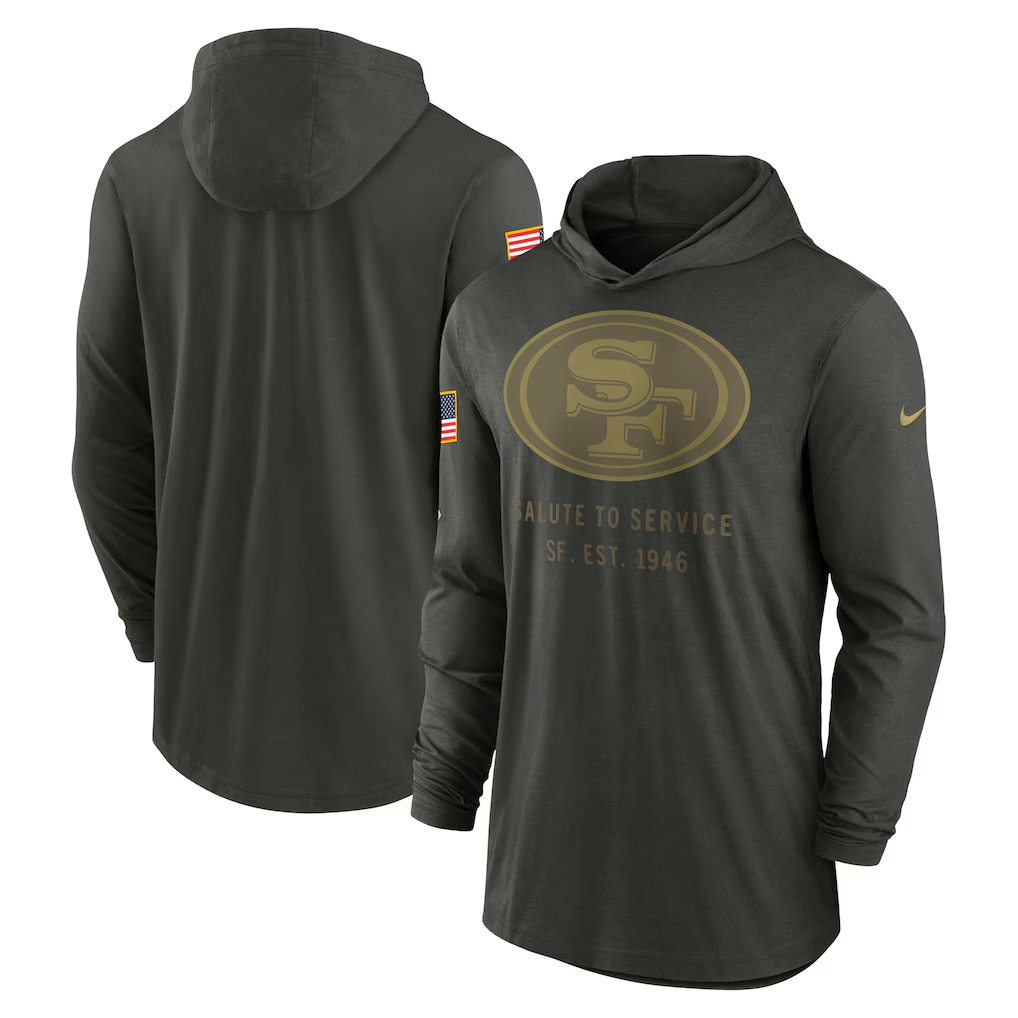 Men's San Francisco 49ers Nike Forest Green 2025 Salute to Service Sideline Dri-FIT Lightweight Hooded Pullover