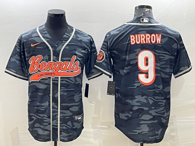 Men's Cincinnati Bengals Joe Burrow #9 Grey Camouflage Fashion Game Jerseys