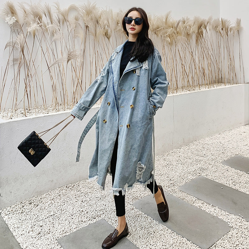 Warm Coat Retro Denim Trench Coat Women