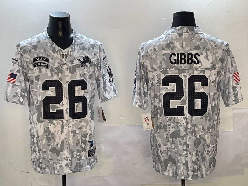 Men's Detroit Lions Jahmyr Gibbs #26 Arctic Camo 2024 Salute to Service Limited Jerseys