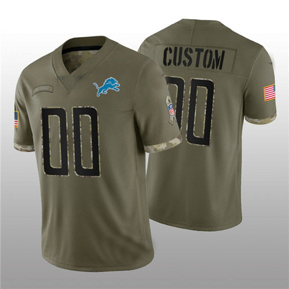 Custom1 Detroit Lions ACTIVE PLAYER 2022 Olive Salute To Service Limited Stitched Jerseys  American Football Jerseys