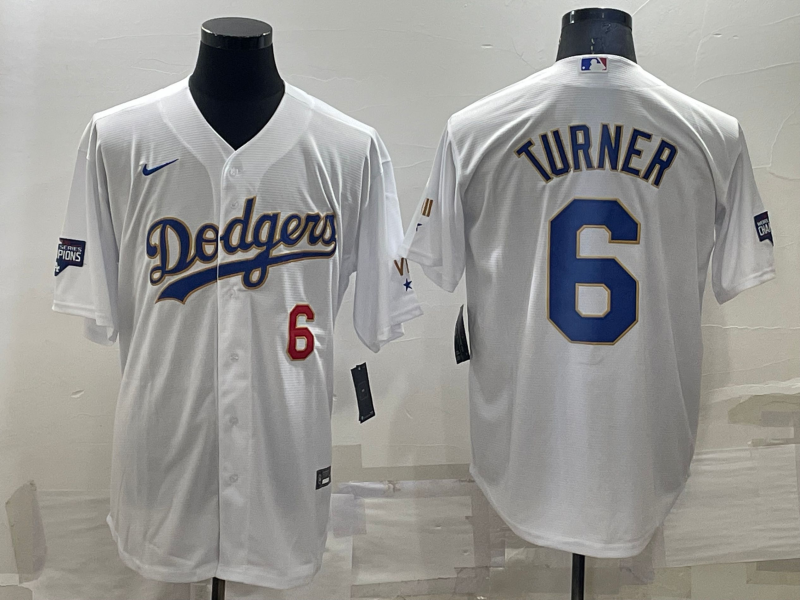 Men's Los Angeles Dodgers Trea Turner #6 White Replica Player Jerseys