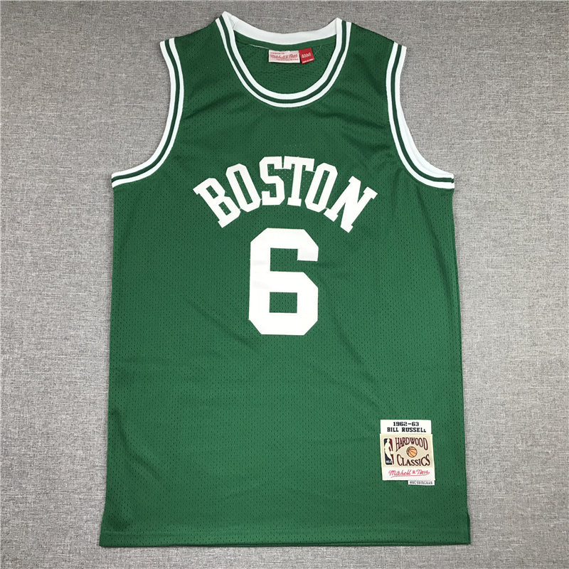 Men's Boston Celtics Bill Russell #6 Kelly Green Hardwood Classics Authentic Jerseys