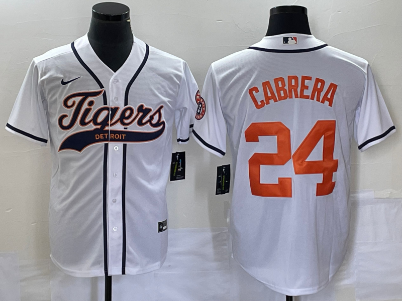 Men's Detroit Tigers Miguel Cabrera #24 White Replica Player Jerseys Joint Edition