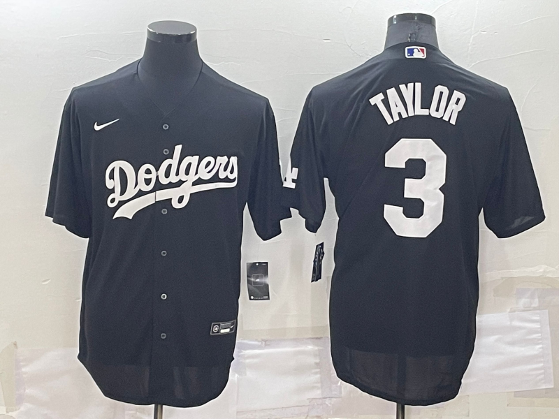 Men's Los Angeles Dodgers Chris Taylor #3 Black Replica Baseball Jerseys
