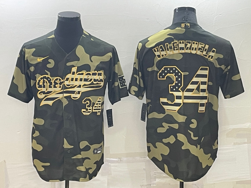 Men's Los Angeles Dodgers Fernando Valenzuela #34 Camouflage Replica Baseball Jerseys