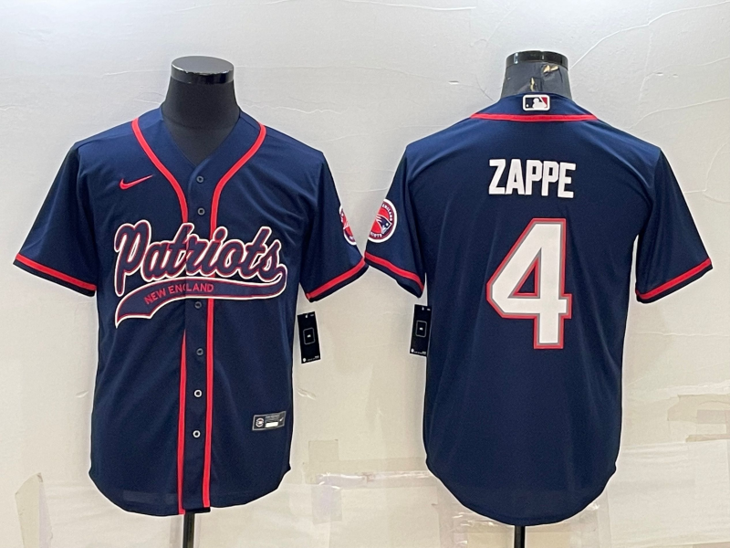 Men's New England Patriots Bailey Zappe #4 Navy Game Jerseys Joint Edition