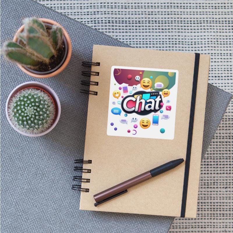 Dynamic 'Chat' Logo with Communication Icons"