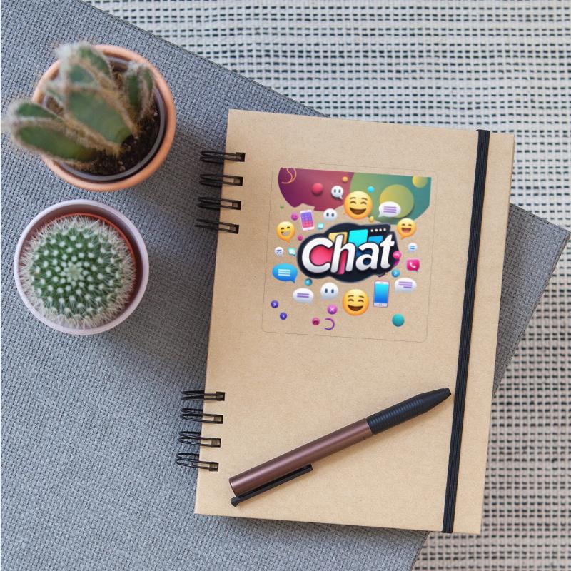 Dynamic 'Chat' Logo with Communication Icons"