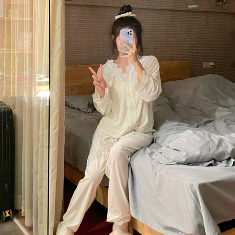 Fashionable Lace Apparel Lace Long-sleeved Pajamas Set For Women