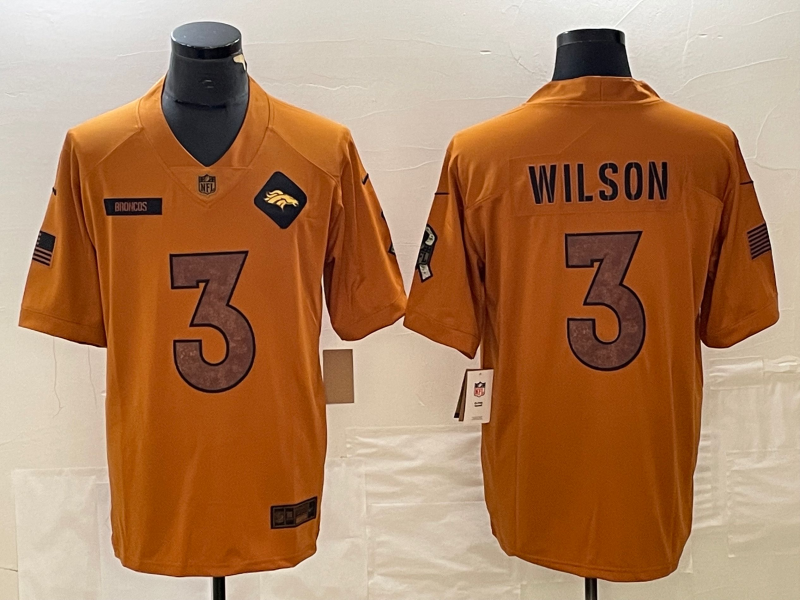 Men's Denver Broncos Russell Wilson #3 Brown 2023 Salute To Service Limited Jerseys