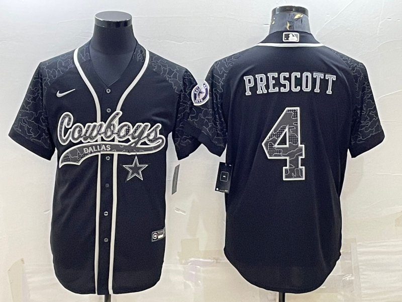Men's Dallas Cowboys Dak Prescott #4 Black RFLCTV Limited Jerseys Joint Edition