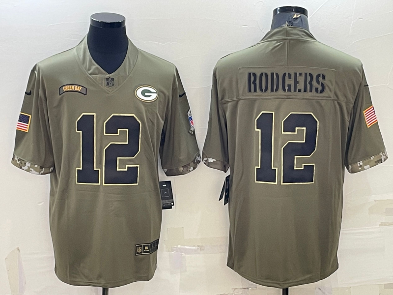 Men's Green Bay Packers Aaron Rodgers #12 Olive 2022 Salute To Service Limited Jerseys